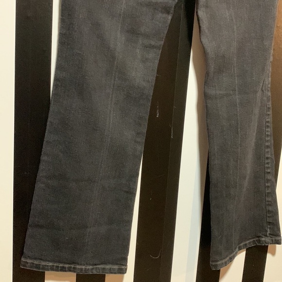 Y2K Slight Flare Faux Leather Trimmed Dark Wash Denim Jeans Woman’s Size 8 - Picture 3 of 13